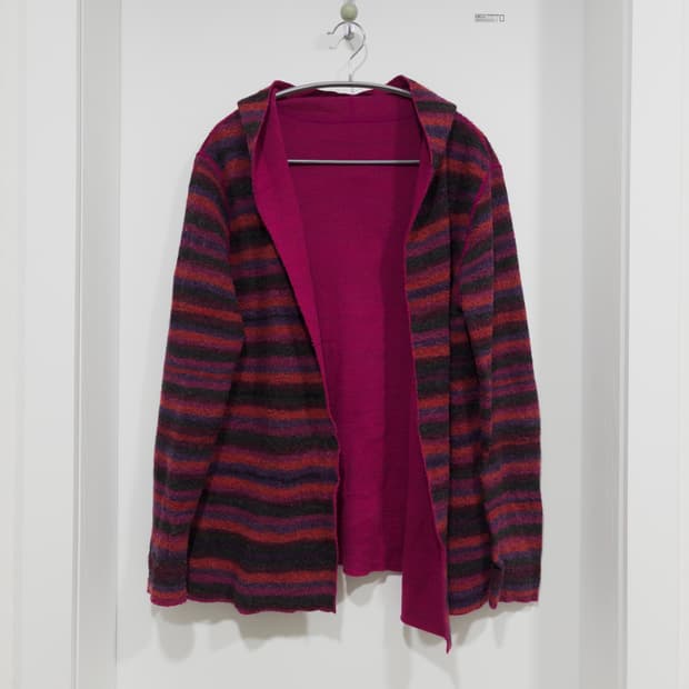 뉴욕 빈티지 레이어드 스트라이프 후디 가디건