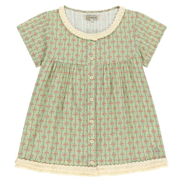 코이세이오 FRINGE SHIRRING BLOUSE LIGHT GREEN