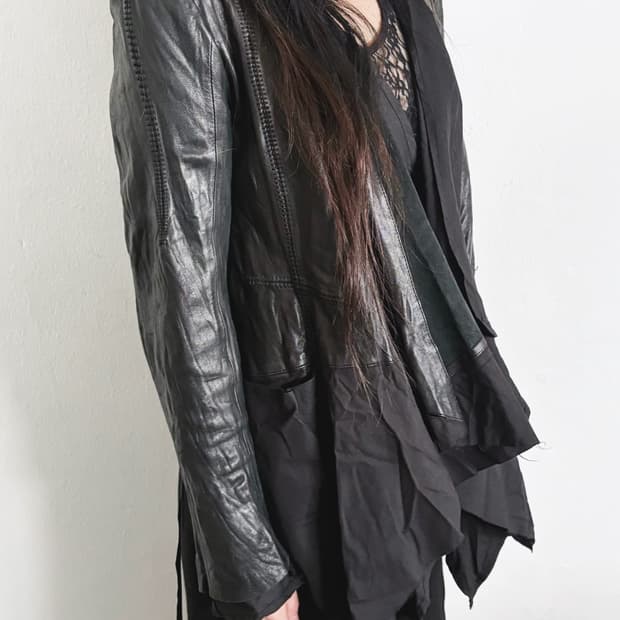 aleksandr manamis 핸드스티치 드레이프 레더자켓