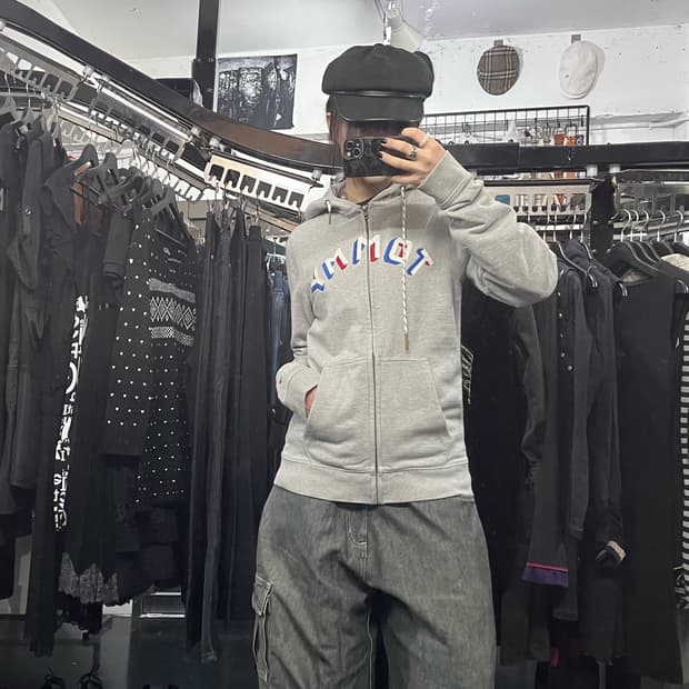 타미힐피거 자수 로고 프린팅 후드집업