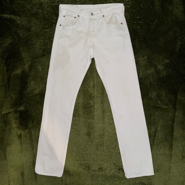 [W29/L32] 리바이스 501 블랭크 탭 워싱 데님 팬츠 화이트