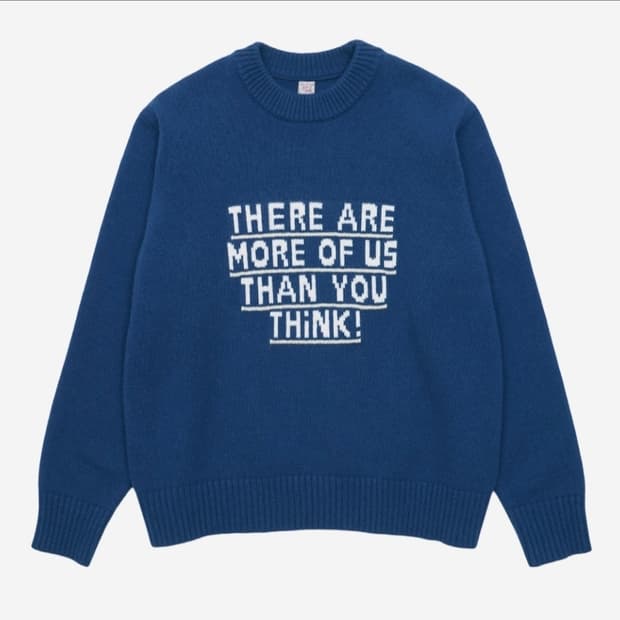 Stu 레터링 프린트 니트 블루 L