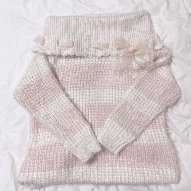 리즈리사 오프숄더 니트 리본 히메갸루 라떼갸루 로걀