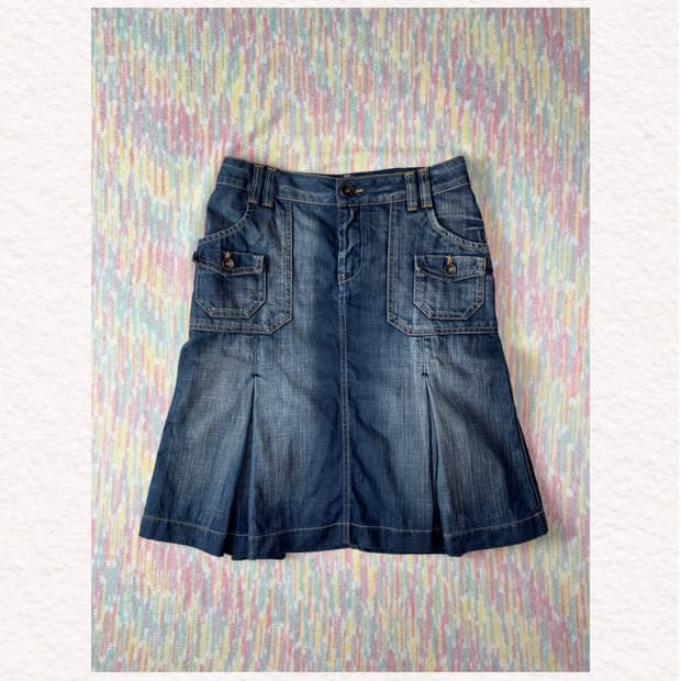 빈티지 워싱 데님 미디 스커트
