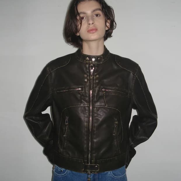 파르티멘토 우먼 / 레더 바이커 자켓 S 카키 브라운