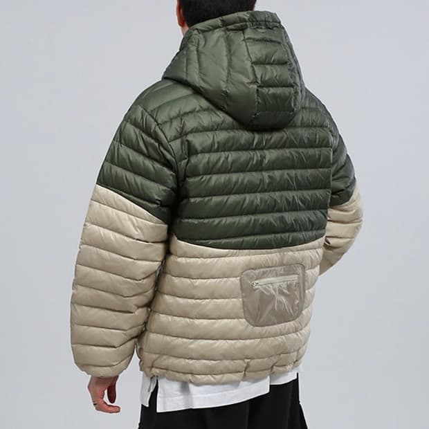 투톤 배색 자수 오버핏 덕다운 경량 점퍼