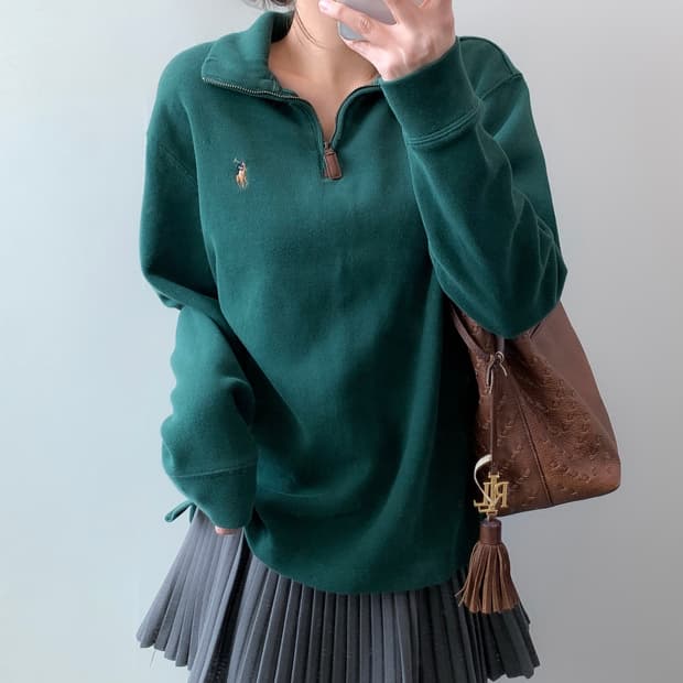 폴로 반집업 니트 