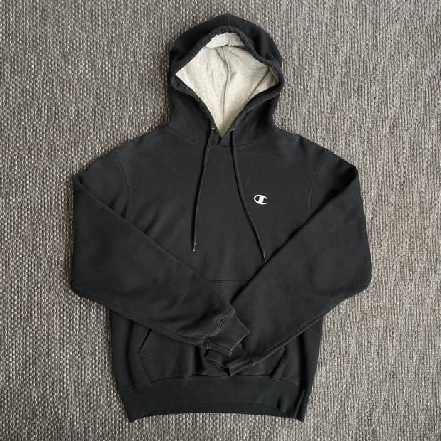 챔피온 블랙 스몰로고 베이직 기모 후드티