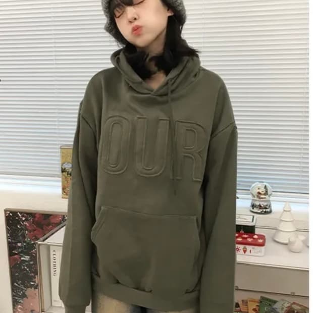 에이블리 카키 기모 후드집업