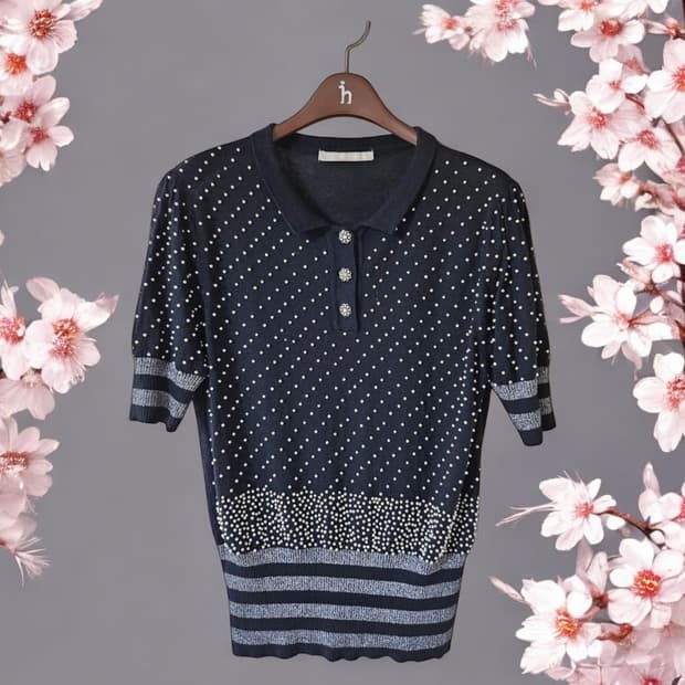 블랙 진주 장식 반팔 여성 니트 55