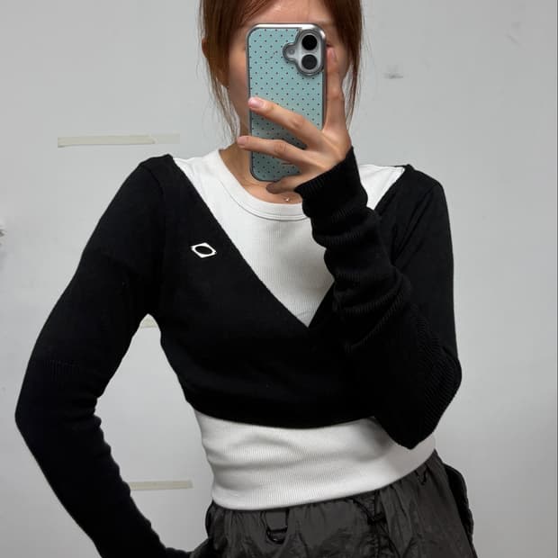 미스치프 오버랩 크롭 가디건 블랙