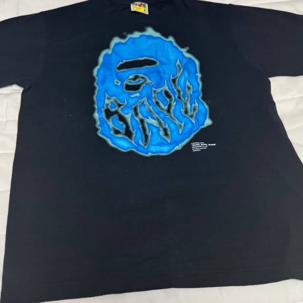 베이프 bape 플레임 에이프 헤드 빅 사루 티셔츠(블루)m