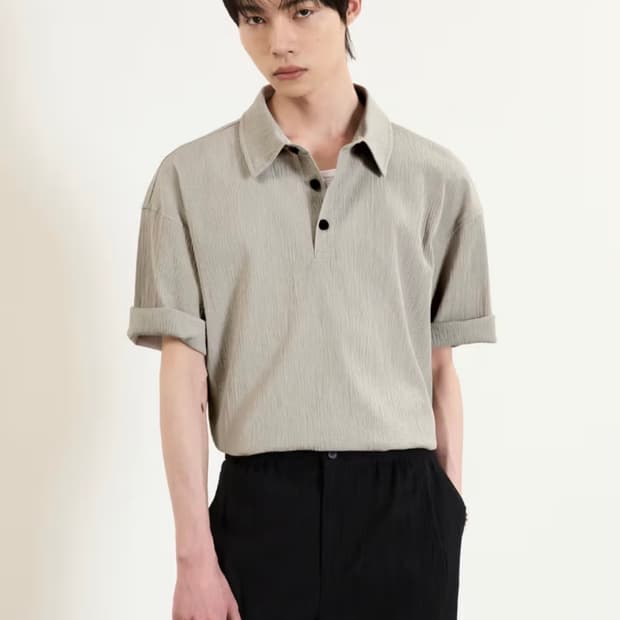 새상품 TNGT 키노시타 시어서커 콜레드 카라셔츠100 베이지