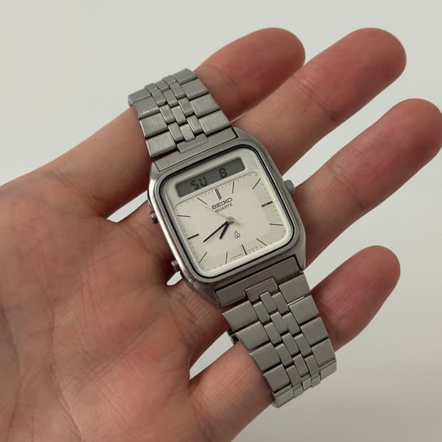 1980s Silver Square Ana Digi Quartz