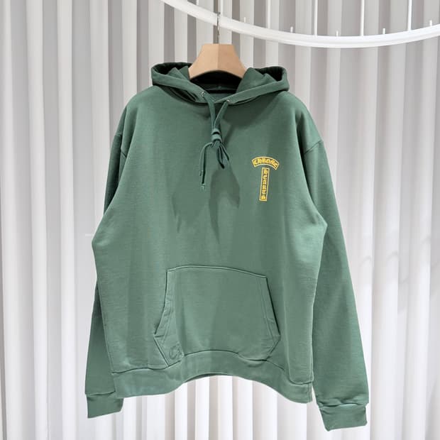 L / 크롬하츠 USA 스크립토 로고 후드 그린 티셔츠