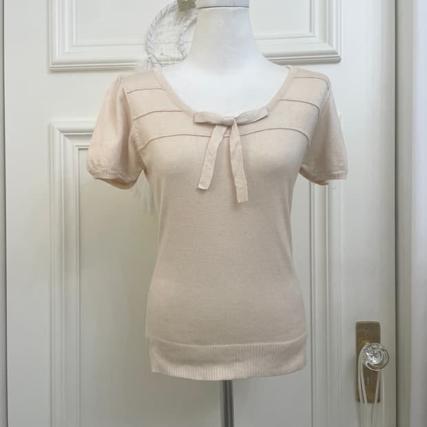 DEAR PRINCESS beige bow point puff knit 