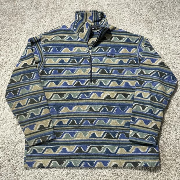 90s 파타고니아 신칠라 1/4집 아즈텍 블루/그린/베이지 USA