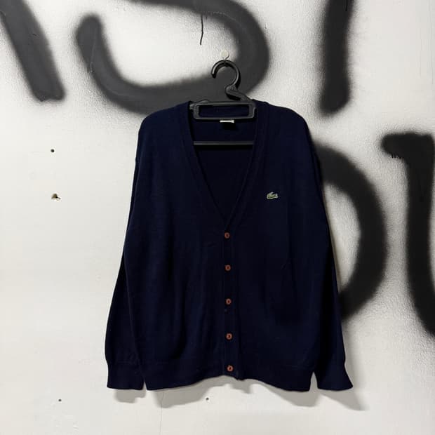라코스테 서광 울 100% 네이비 딥브이넥 니트 가디건