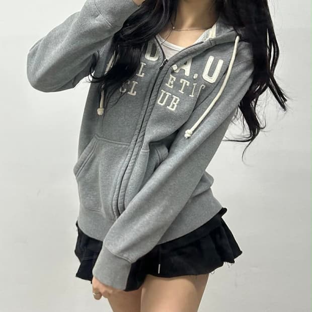 후아유 y2k 그레이 러블리힙 스웻 후드집업 희귀져지(L)