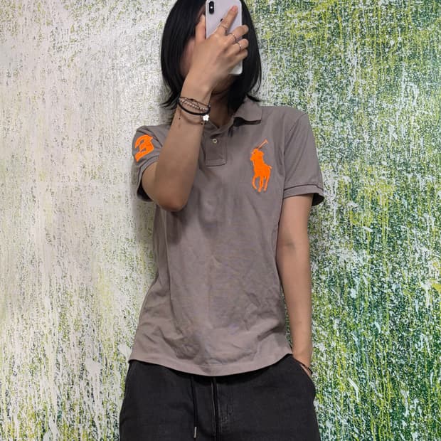 폴로 빅포니 치프키프 그레이 주황 반팔 카라 티셔츠 S