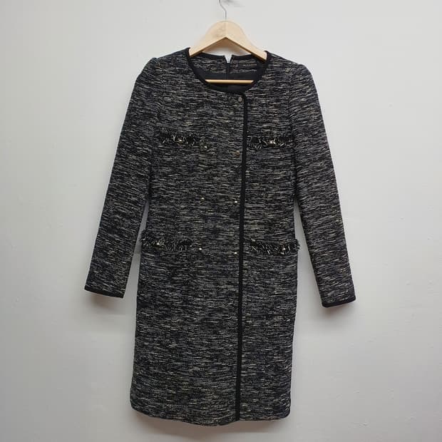 모조에스핀 뉴욕 트위드 노카라 롱 자켓 