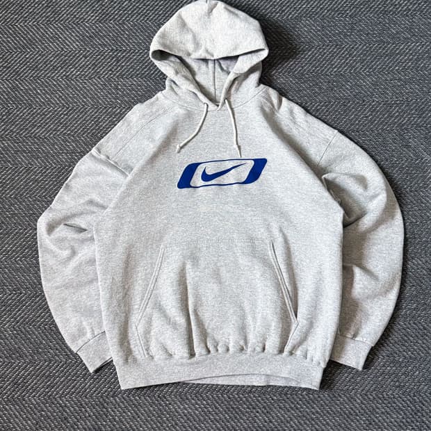 90s USA 나이키 블루 박스 스우시 스웻 후디 (105)