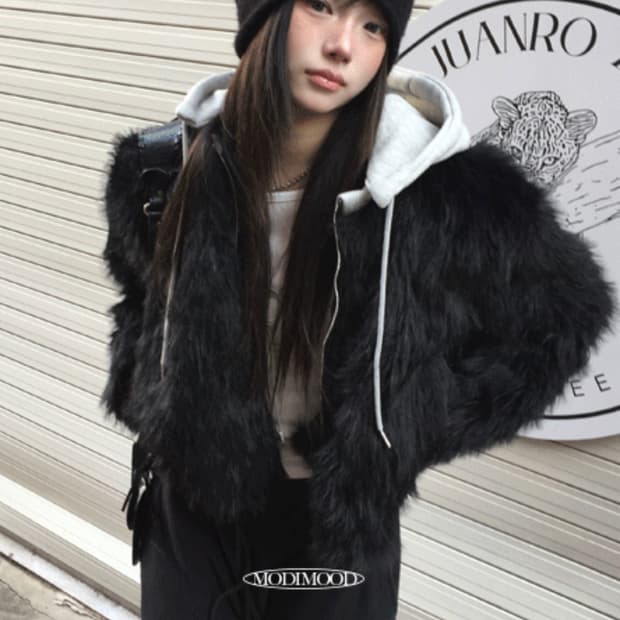 원가 55000원 밍크 퍼 후드 자켓