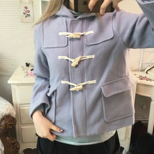 일본 빈티지 페일 퍼플 후드 더블 떡볶이 코트 