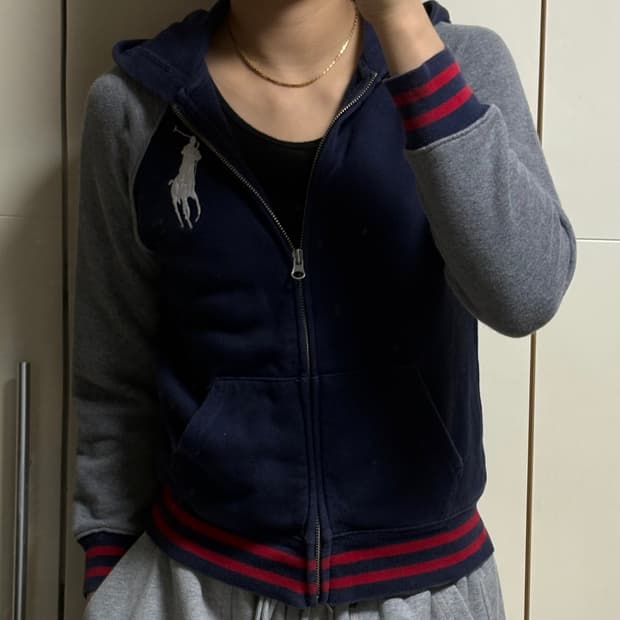 폴로 랄프로렌 빅포니 네이비 그레이 배색 후드집업