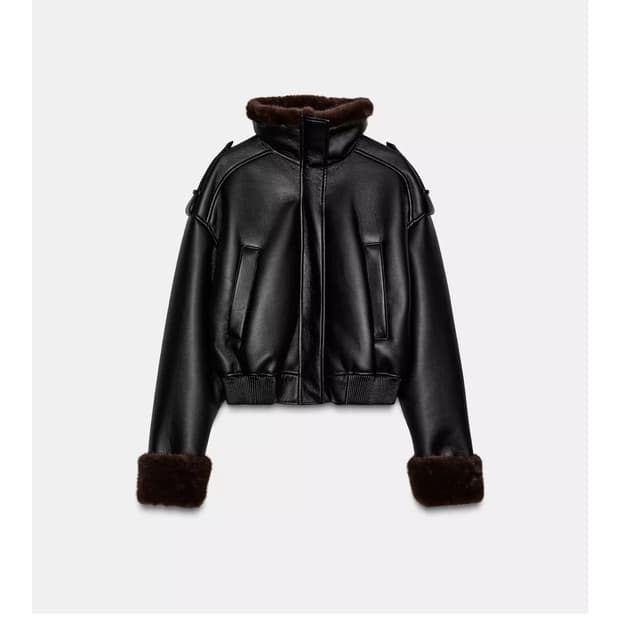 zara fur leather bomber jacket