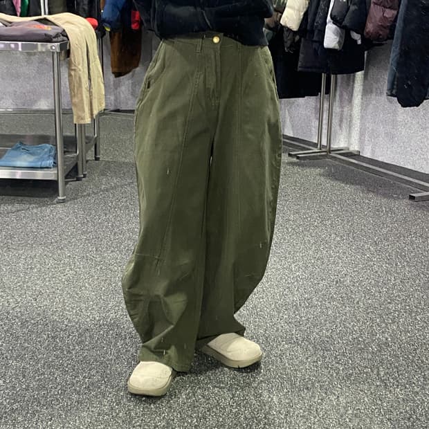 빈티지 딥카키 와이드 벌룬팬츠 B3067