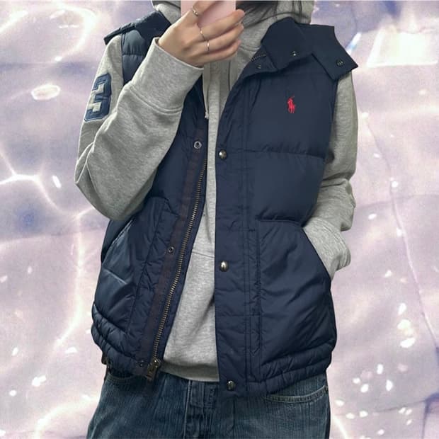 폴로 랄프로렌 후드 패딩 조끼 베스트 네이비 M 
