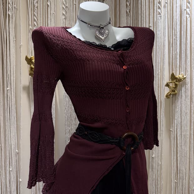Burgundy Crochet Cardigan 0068