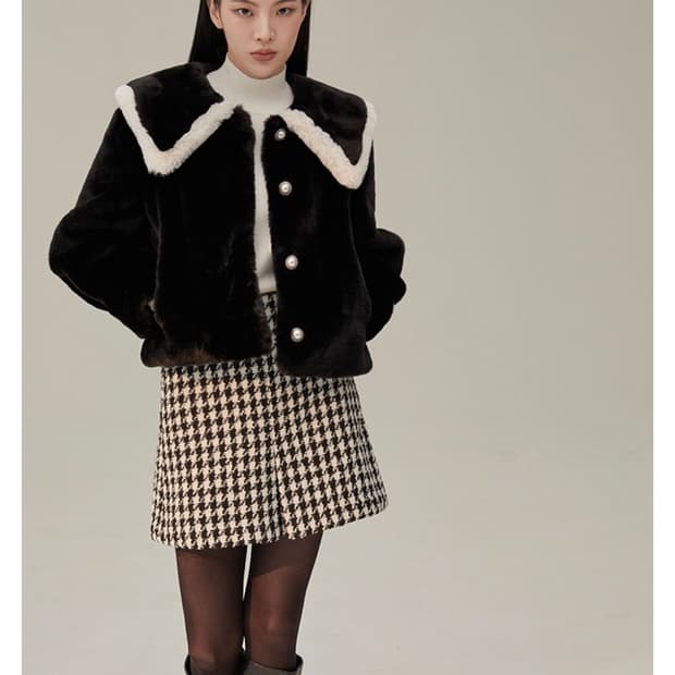 [새상품]미쏘 빅카라 퍼 숏 자켓 블랙 M