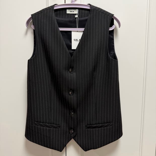 Classic stripe single vest jacket (BLACK