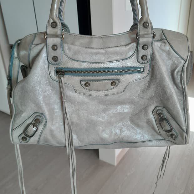 마지막가격 !! [정품] 발렌시아가 클래식 시티 모터백 (연그레이+민트)