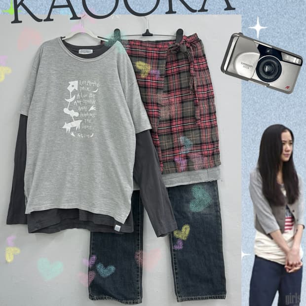 🎨하구미의 작업실 코디세트🎨 반팔 레이어드 체크 랩스커트 펑크