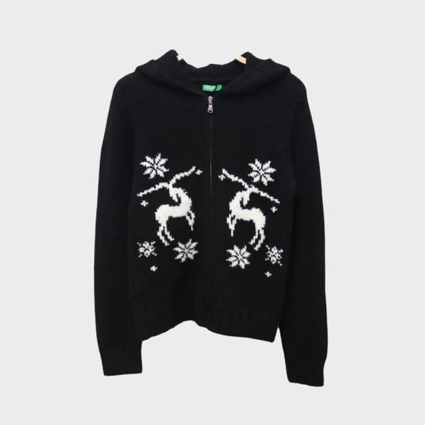 베네통 노르딕 울 혼방 니트 후드 집업 60590