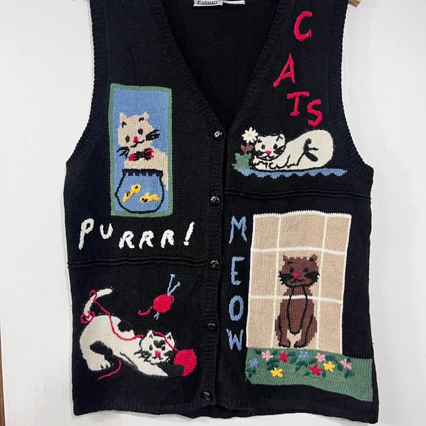 90s vintage 고양이 자수 베스트