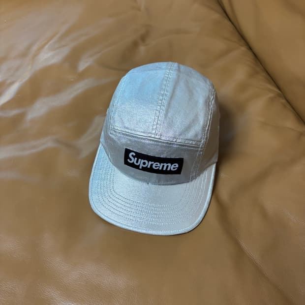 슈프림 캠프캡 모자 박스로고 워시드 실버