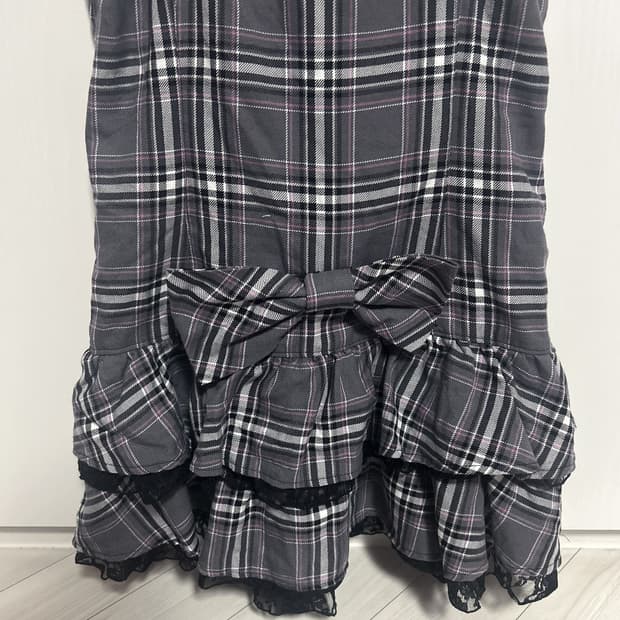 체크 프릴 레이스업 원피스 펑크 나나깔 캐캐체깔 갸루