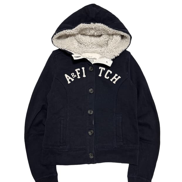 아베크롬비 안감 털 버튼 네이비 후드집업