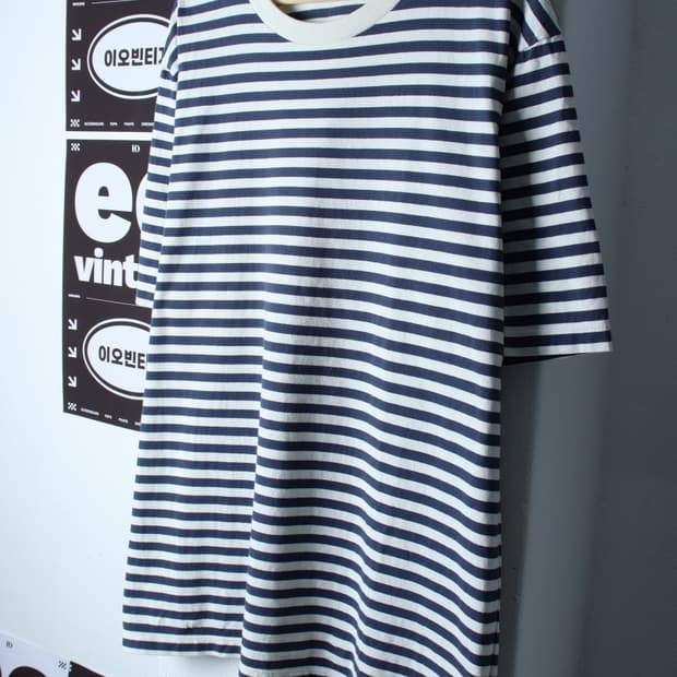 (2XL) 유니클로 반팔 티셔츠 빅사이즈 스트라이프 블루-H32254