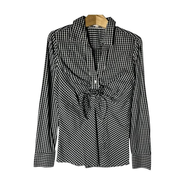 [Naracamic] 나라카미체 드레이프 체크 블라우스