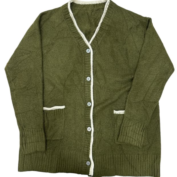 아이보리 포인트 올리브 니트 가디건