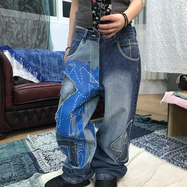 Rawblue 빈티지 패치 디테일 데님팬츠