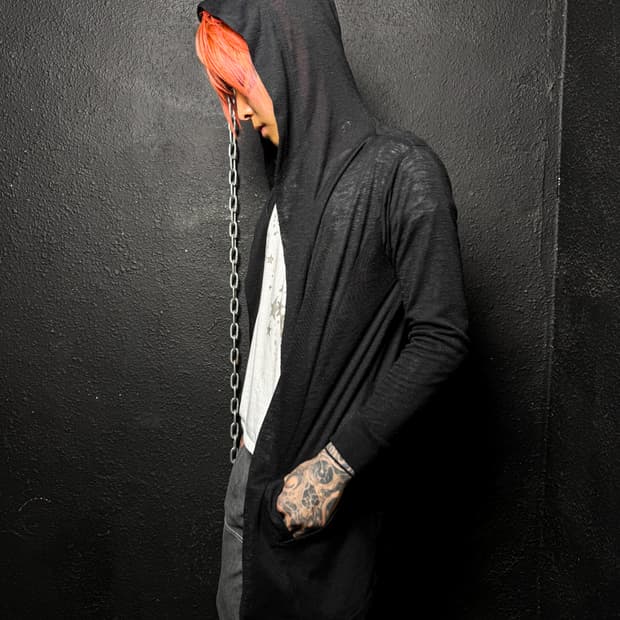 Black long draped hooded cardigan