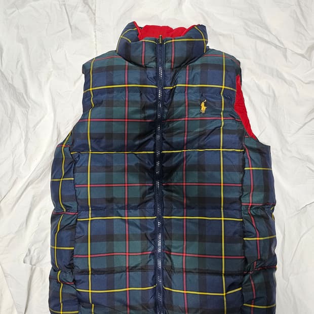 폴로랄프로렌 핀터깔 타탄체크 포니로고 패딩 쪼끼 베스트 M