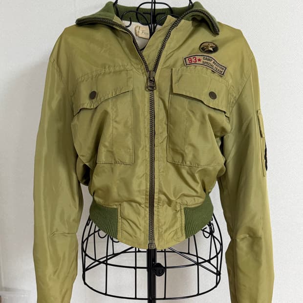 빈티지 카키 크롭 밀리터리 자켓 y2k 펑크