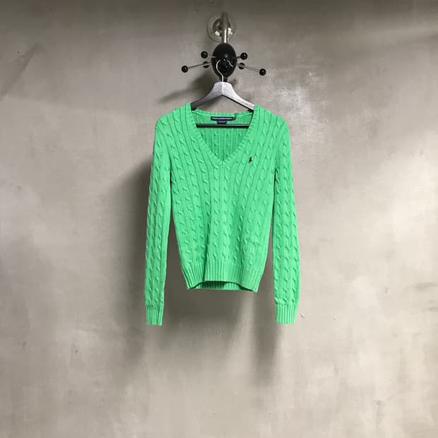 폴로 랄프로렌 케이블 브이넥 니트 그린 M(W)
